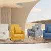 COLAMY Modern Upholstered Accent Chair Armchair with Pillow, Fabric Reading Living Room Side Chair,Single Sofa with Lounge Seat and Wood Legs, Beige