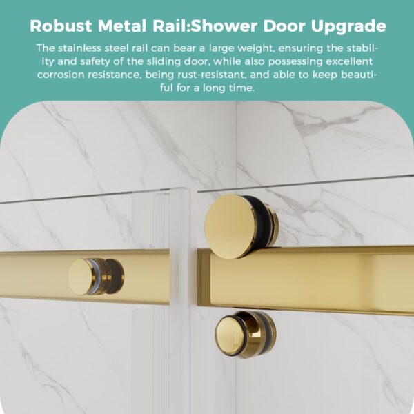 56-60" W x 75" H Frameless Sliding Shower Door, 5/16"(8mm) Clear SGCC Tempered Glass Shower Door Easy Cleaning, Gold Shower Door Designed for Smooth Silding, Easy Installation for Bathroom