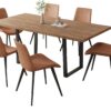 ZckyCine 67" Expandable Walnut Dining Table and 6 Upholstered Chairs, 7-Piece Dining Room Furniture Set, Mid-Century Modern Style for Home, Dining Room and Kitchen