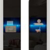 AMERLIFE Wall Storage Cabinets with LED Lights, Modern High Gloss Hanging Cabinets with 4 Closed Doors & Open Glass Shelves, for Living Room/Bedroom/Office, Black(Set of 2)