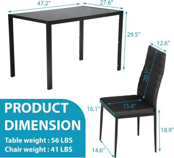 5 Piece Glass Dining Table Set, Kitchen and Chairs for 4, Kitchen Table and Chairs Modern Room Sets Home for Family Dinner, Party,Black