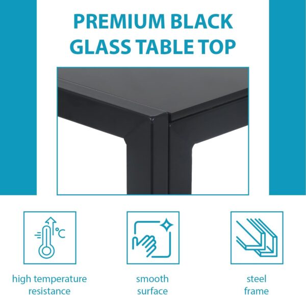 5 Piece Glass Dining Table Set, Kitchen and Chairs for 4, Kitchen Table and Chairs Modern Room Sets Home for Family Dinner, Party,Black