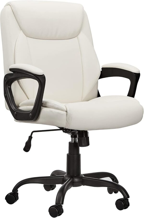 AmazonBasics Classic Puresoft PU-Padded Mid-Back Office Computer Desk Chair with Armrest - Cream