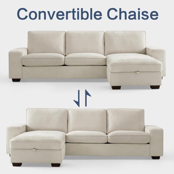 TEKAMON 99" Convertible Sectional Sofa Couch with Chaise Storage, Modern L Shaped Reversible Couch for Living Room, Comfy Chenille Fabric Sofa, Removable Cushion Covers/USB Type-C Ports,Beige
