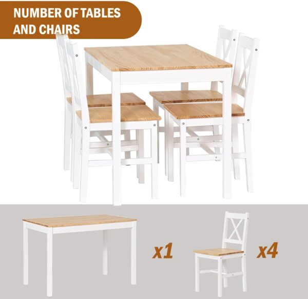 SogesPower Dining Table Set for 4, 5-Piece Wood Kitchen Dining Table Set with 4 Chairs for Kitchen Dining Room Restaurant Small Space, White&Oak