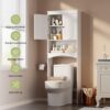 Gizoon Over The Toilet Storage Cabinet with Adjustable Shelf and Double Doors, Bathroom Space Saver Organizer Above Toilet with Open Shelf, Taller Wooden Free Standing Toilet Rack -White