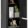 Tangkula Tall Bathroom Storage Cabinet, 5-Tier Wooden Freestanding Tower Cabinet, Narrow Storage Floor Cabinet w/ 2 Doors & Shelves for Bathroom Living Room Kitchen (Black)