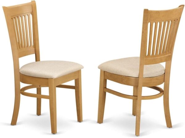 East West Furniture Dublin 5 Piece Kitchen Set Includes a Round Dining Room Table with Dropleaf and 4 Linen Fabric Upholstered Chairs, 42x42 Inch, DLVA5-OAK-C
