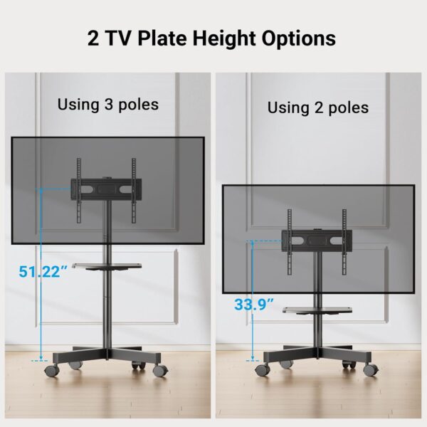 PERLESMITH Mobile TV Stand for 23-60 Inch LCD LED Flat/Curved Panel Screen TVs, Tilt TV Cart Holds up to 88Lbs Portable Stand with Laptop Shelf Rolling Floor Max VESA 400x400mm (PSTVMC06)