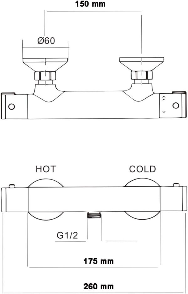 2-Handle Thermostatic Shower Valve Trim Wall mount US STANDARD Plumbing, Exposed Shower Faucet with Constant Temperature water mixer for Bathroom, RV, Clawfoot Tub