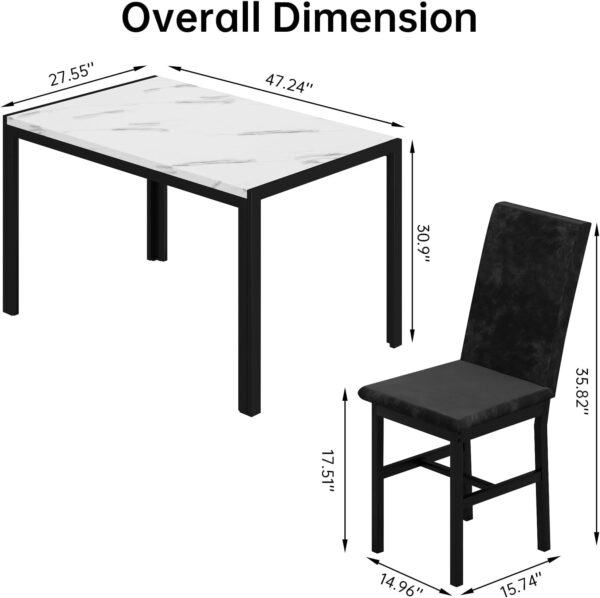 AWQM Products 5-Piece Marble Dining Set, Modern Kitchen Table and Chairs for Dining Room, Dinette, Compact Space Saving Furniture, 4 Upholstered Velvet Chairs - White