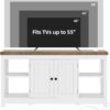 YITAHOME Farmhouse TV Stand for 55/50 Inch with Power Outlet, Mid Century Modern Entertainment Center with Storage and Adjustable Shelf, 47'' TV Table Media Console for Living Room, White & Grey Wash