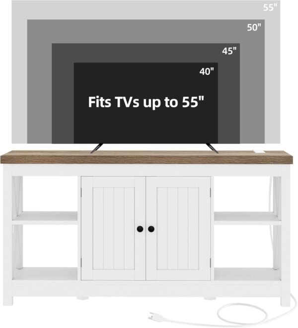 YITAHOME Farmhouse TV Stand for 55/50 Inch with Power Outlet, Mid Century Modern Entertainment Center with Storage and Adjustable Shelf, 47'' TV Table Media Console for Living Room, White & Grey Wash