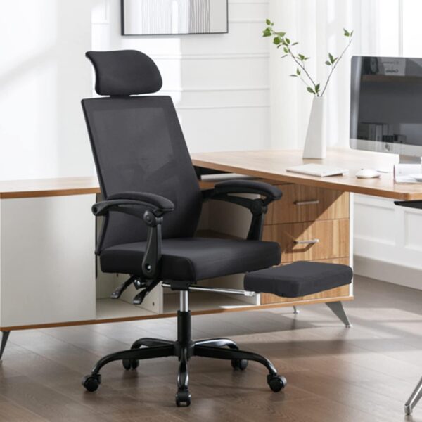 Qulomvs Mesh Ergonomic Office Chair with Footrest Home Office Desk Chair with Headrest and Backrest 90-135 Adjustable Computer Executive Desk Chair with Wheels 360 Swivel Task Chair