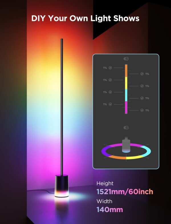 Govee Floor Lamp 2 with Matter, RGBIC Warm Cool White LED Floor Lamp Works with Alexa, 1725lm Corner Floor Lamp with Music Sync, Scene Modes, Smart Floor Lamp for Bedroom, Living Room, Black(1 Pack)