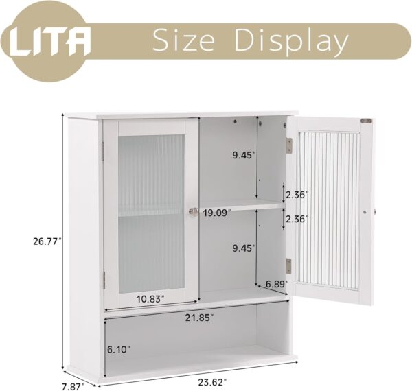 LITA Bathroom Wall Cabinet with Glass Doors, Medicine Cabinet with Adjustable Shelves, Space Saver Over Toilet Storage Cabinet for Bathroom, Living Room, Kitchen, White