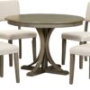 Merax 5-Piece Retro Round Dining Table Set with Curved Trestle Style Legs and 4 Upholstered Chairs, Kitchen Furniture, Taupe