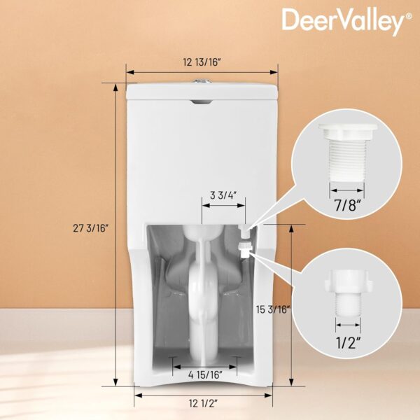 DeerValley Symmetry One Piece Toilet, Dual Flush 1.1/1.6 GPF Elongated Standard Toilet for Bathroom, Toilets with Comfortable Seat Height (Seat Included) (White)