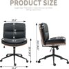Armless Modern Walnut Office Desk Chair with Wheels, PU Leather Adjustable Wide Swivel Task Chair, Ergonomic Cross Legged Computer Chair for Conference Room, Home Office (Black)