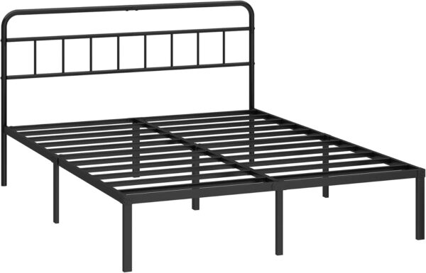 12 inches Queen Size Bed Frame with Minimalist headboard,Metal Platform Base with Strong Metal Slats,Mattress Foundation for Under Bed Storage,Easy Assembly,Black