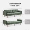mopio Aaron Couch, Small Futon Sofa Bed, Sleeper, Loveseat, Mid Century Modern Futon Couch, Sofa Cama, Couches for Living Room, Bedroom (Sage Green, Faux Leather)