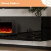 AMERLIFE Floating Fireplace TV Stand, Wall Mounted Mirrored Entertainment Center with 40" Electric Fireplace, Modern LED Lights Media Console for TVs Up to 90", Black