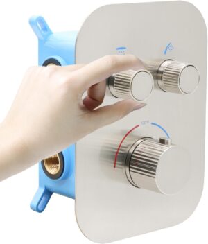 Thermostatic 2 Way Shower Diverter Valve Kit Brushed Nickel - Solid Brass, Adjustable Flow, Temperature Control Mixer Valve - Perfect for Bathroom Renovation（Brushed Nickel）