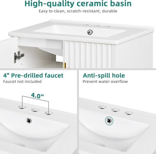 YITAHOME 24 Inch Bathroom Vanity with Sink, Small Space Floating Vanity, Modern 3-Holes Bathroom Storage Cabinet w/Double Soft-Close Doors, White