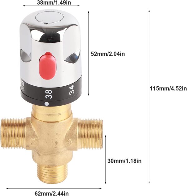 Brass Thermostatic Mixing Valve,Degrees Centigrade Mark Shower Mixer Valve, Water Temperature Pipe Basin Thermostat Control for Bathroom Washroom Kitchen Wash Basin Bidet Shower