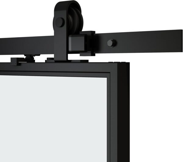 Winado 36in x 84in Glass Barn Door with 6FT Barn Door Hardware Kit, 3-Panel Interior Clear Glass & Black Steel Frame, Predrilled Holes for Easy Installation