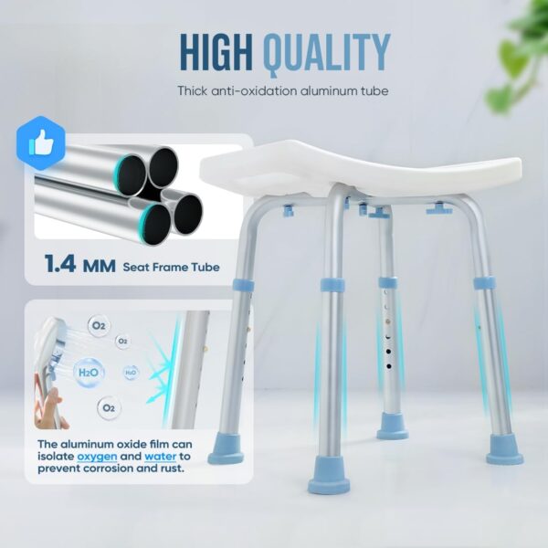 OasisSpace Shower Chair, Adjustable Bath Stool Chair for Inside Shower - Tool Free Anti-Slip Bench Bathtub Stool Seat with Durable Aluminum Legs for Elderly, Senior, Handicap & Disabled
