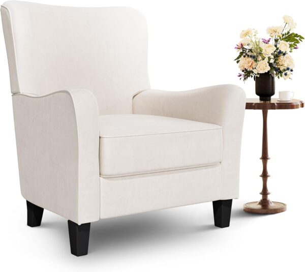 COLAMY Accent Chair, Modern Fabric Accent Barrel Chair with Solid Rubberwood Legs, Comfy and Soft Armchair for Living Room, Bedroom, Reception Room, Office, Beige