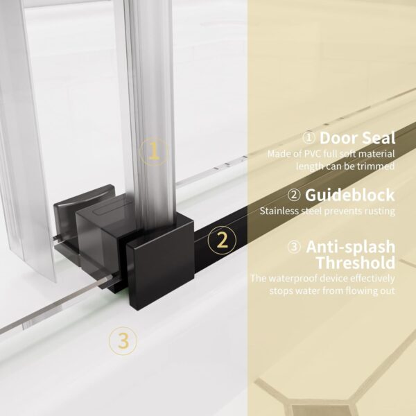 46-48" W x 74" H Frameless Shower Door, Singel Sliding Shower Door with 5/16" (8mm) Clear SGCC Tempered Glass, Matte Black Finish Shower Doors, Reversible Installation