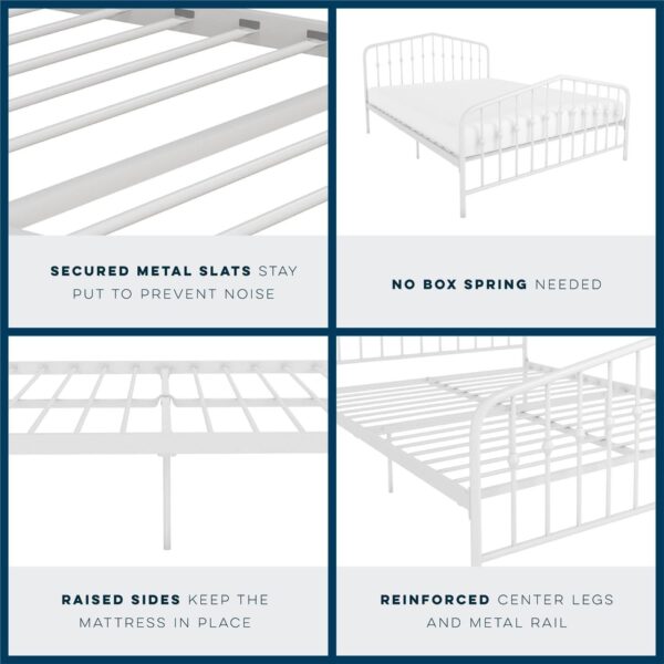 Novogratz Bushwick Metal Bed, Modern Design, Queen Size - Off White