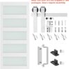 SmartStandard 38 x 84 inch Glass Barn Door with 6.6FT Brushed Nickel Sliding Hardware Kit & Handle, Pre-Drilled Ready to Assemble, Waterproof PVC Coating, White, 5-Panel Glass