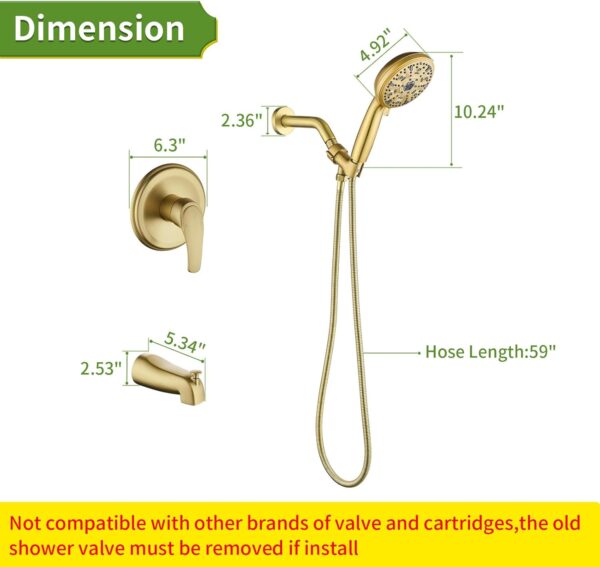 Tub Shower Faucet Set with 10 Spray Handheld Shower Brushed Gold Shower System with Tub Spout Single Handle 4.7 Inch Shower Handheld Shower Fixtures Tub and Shower Trim Kit