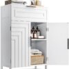 Storage Cabinet Bathroom Floor Cabinets with Drawer Freestanding Kitchen Cabinet Fluted Coffee Bar Cabinet for Living Room, Entryway, Garage Accent Storage Organization - 23.6x11.8x35.4- White