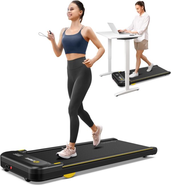 UREVO Walking pad, Under Desk Treadmill for Home Office, Portable Desk Treadmill with Double Shock Absorption Remote Control LED Display, 265 Lb Capacity