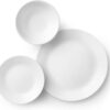 Corelle Vitrelle 18-Piece Service for 6 Dinnerware Set, Triple Layer Glass and Chip Resistant, Lightweight Round Plates and Bowls Set, Winter Frost White