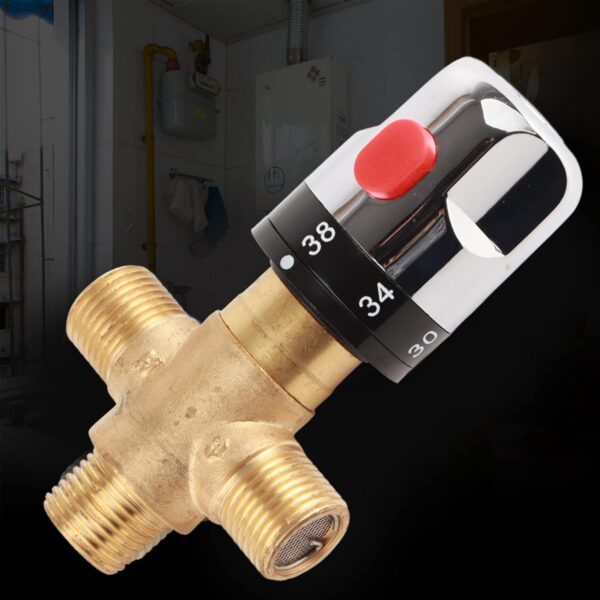 Brass Thermostatic Mixing Valve,Degrees Centigrade Mark Shower Mixer Valve, Water Temperature Pipe Basin Thermostat Control for Bathroom Washroom Kitchen Wash Basin Bidet Shower