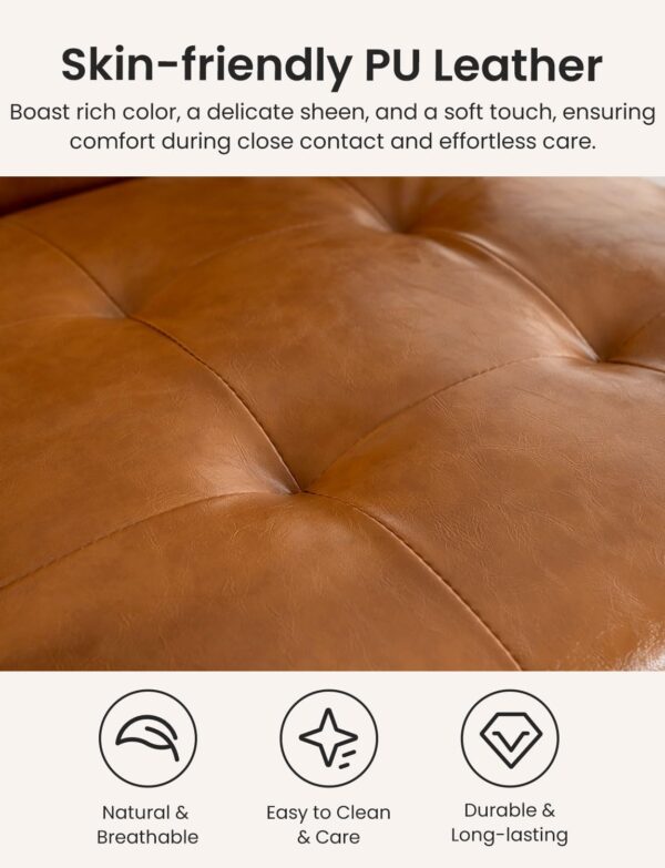 Faux Leather Accent Chair, Mid Century Modern Chairs for Living Room, Upholstered Comfy Armchair Bedroom Side Arm Chair with Rubber Wood,105° Ergonomic, Comfort Cushion and Wide Sitting