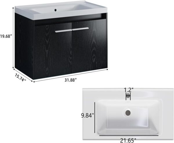 4ever2buy 31" Black Bathroom Vanity with Sink, Floating Bathroom Sink Cabinet with LED Light, Modern Clearance Bathroom Vanities with 2 Doors & Metal Handles
