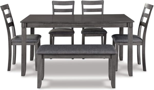 Signature Design by Ashley Bridson Modern 6 Piece Dining Set, Includes Dining Table, 4 Chairs & Bench, Gray