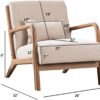 INZOY Mid Century Modern Accent Chair with Wood Frame, Upholstered Living Room Chairs with Waist Cushion, Reading Armchair for Bedroom Sunroom (Beige)