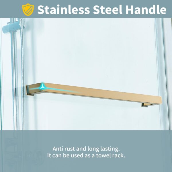 56-60" W x 76" H Frameless Single Sliding Shower Door, Frameless Shower Door, Shower Glass Door with 5/16" (8mm) Clear SGCC Tempered Glass, Stainless Steel Hardware (Gold)