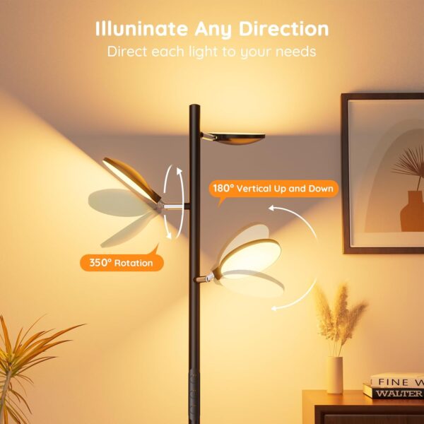 bedee LED Floor Lamp for Living Room: 30W Dimmable Standing Light with 4 Color Temperature, 3 Rotatable LED Tree Floor Lamp with Remote and Touch Control for Bedroom Office Lighting