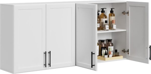 Wall Storage Cabinet - Kitchen Laundry Wall Amount Cabinet with Two Shaker Doors and Shelf, in White, One of 2 Pcs