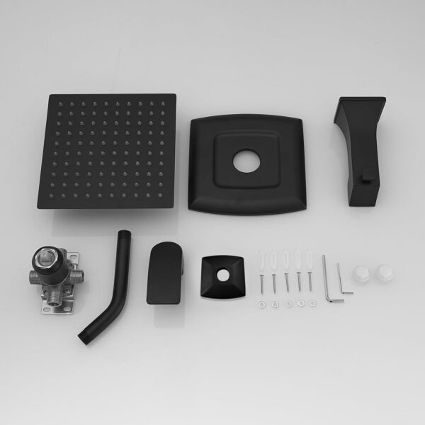 Tub Shower Faucet, Matte Black Shower Faucet Set with 8-Inch Square Rain Shower Head and Tub Spout, Brass Shower System Bathtub Shower Faucet Set Complete, Tub shower faucet set with valve