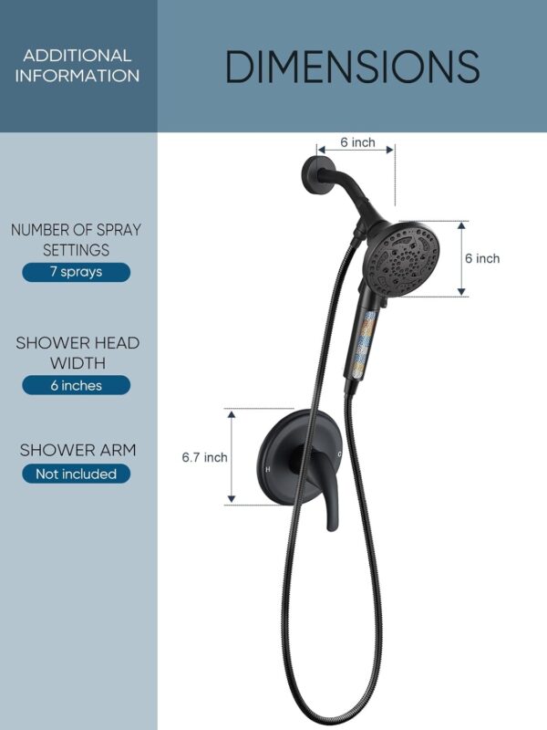 61kXmr6iG5L._AC_SL1500_.jpg Cobbe Mattle Black Shower Faucet Set with Valve, Shower Valve with 7-Spray Filtered Black Shower Head with Handle Set, Shower System with Rain Shower and Handled, Trim Kit(Valve Included)