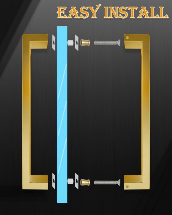 12 inch Square Shower Pull Push Entry Door Handle Double Sided, Brushed Gold Stainless Steel Back to Back Sliding Barn Door Handles, Fit for Glass Door Wooden Door